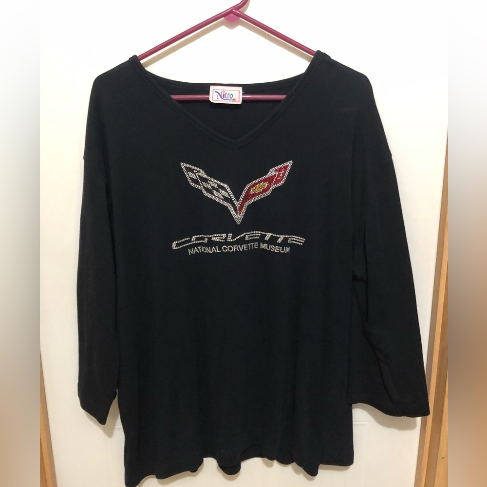 Women’s National Corvette Museum Embellished/Rhinestone 3/4 sleeve shirt -2XL